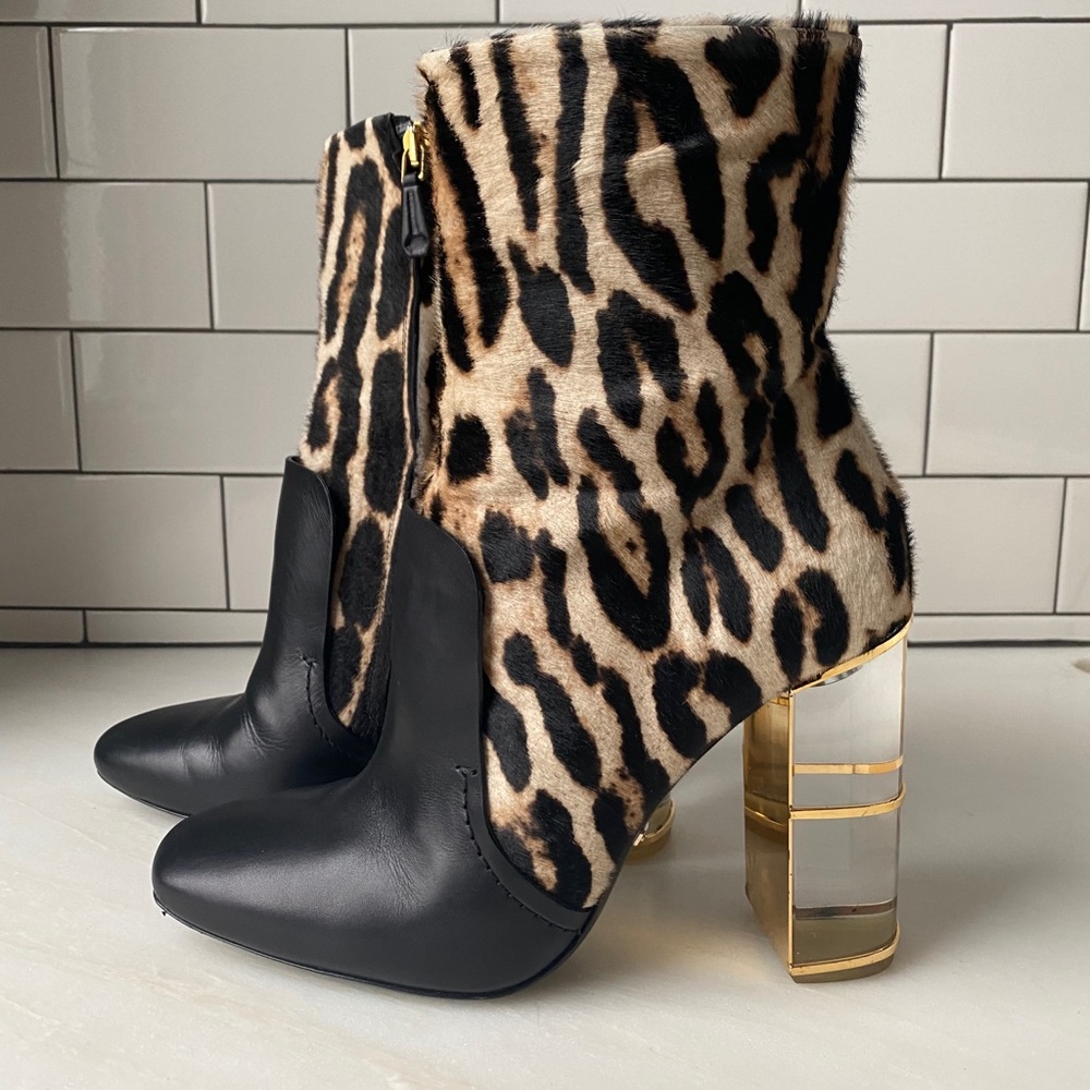 Roberto Cavalli ankle boots leopard & lucite RARE